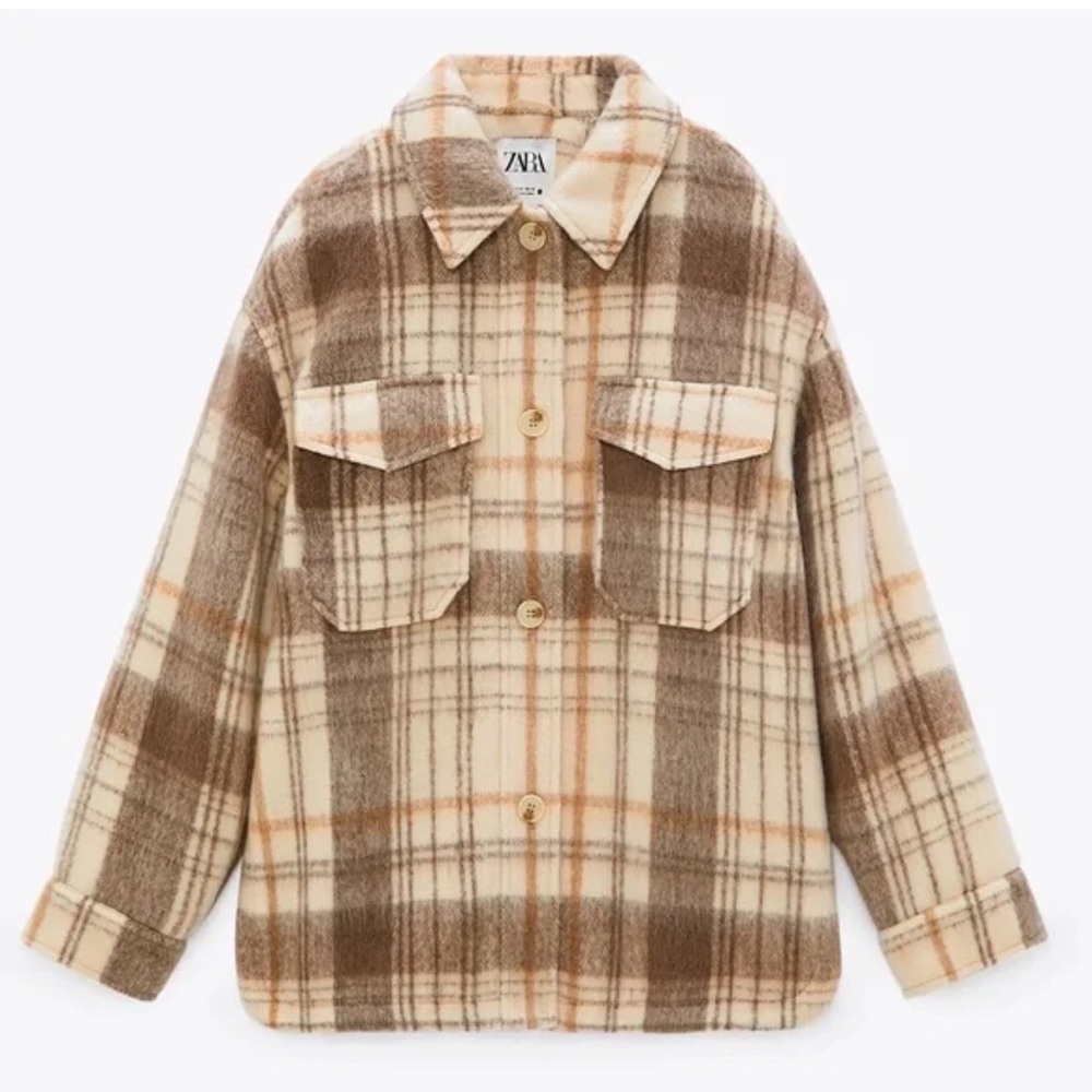 Zara Plaid Jacket in Brown and Cream